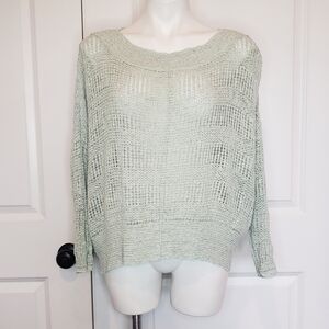 Free People These Days Wide Neck Open Knit High Low Hem Sweater Aqua Multi XS